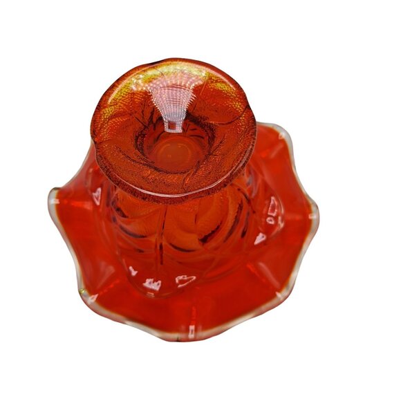 Viking Orange Glass Ruffle Cabbage Leaf Pedestal Bowl Elegant Design Vintage - Picture 5 of 6